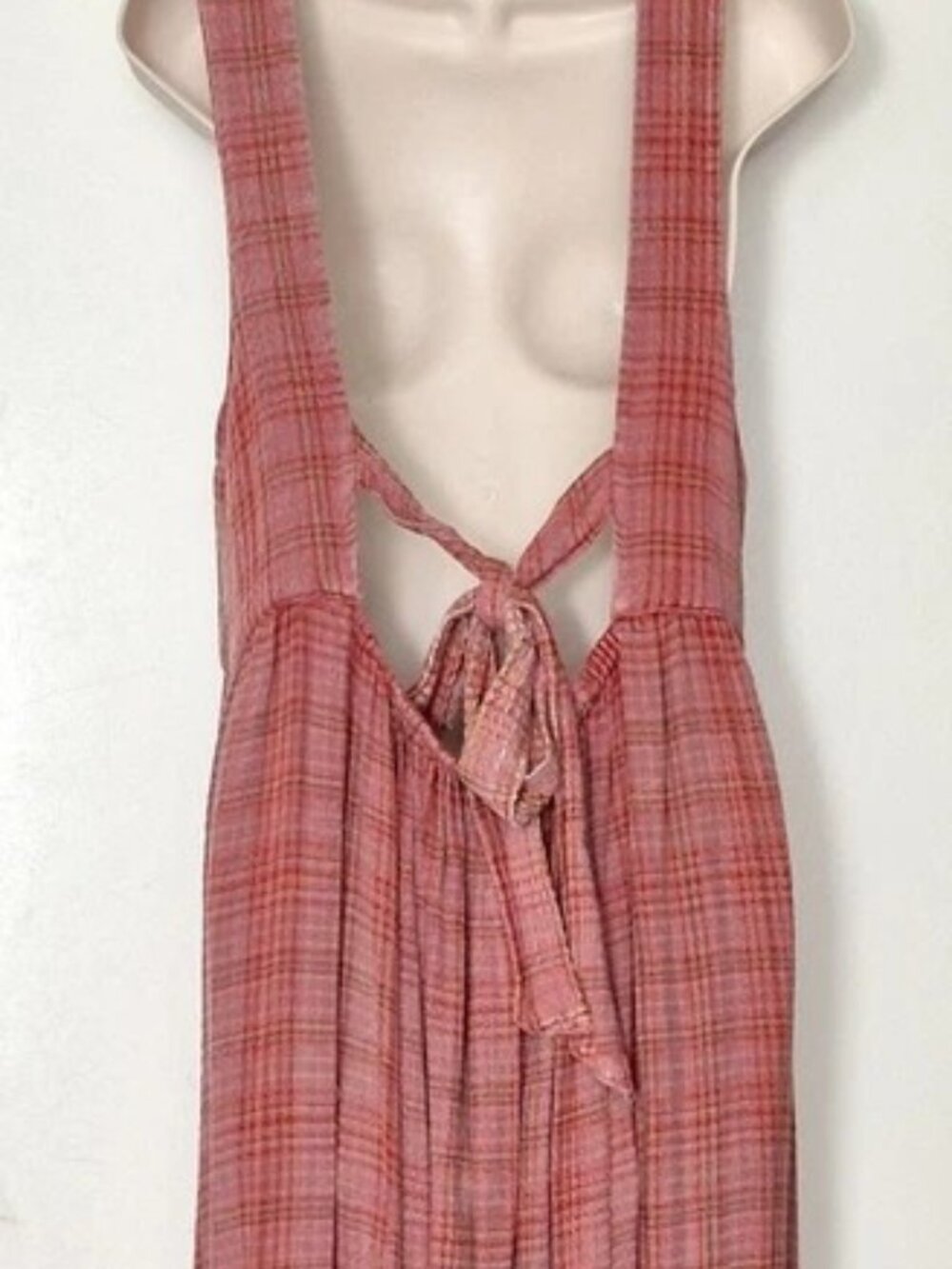 Free People Lily Anne Maxi Dress Plaid Ruffle Hem Back Tie Rose Terracotta XL - Picture 5 of 13